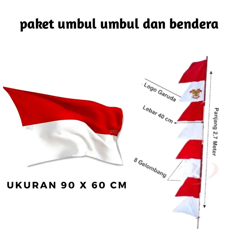 Bendera Umbul gergaji paket 2 in 1 Bendera Indonesia / umbul umbul Warna Bendera merah putih Dekorasi luar ruangan 2