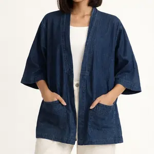 Kimono Outer Wanita Denim Casual – Japanese Style | Outer Santai Kekinian
