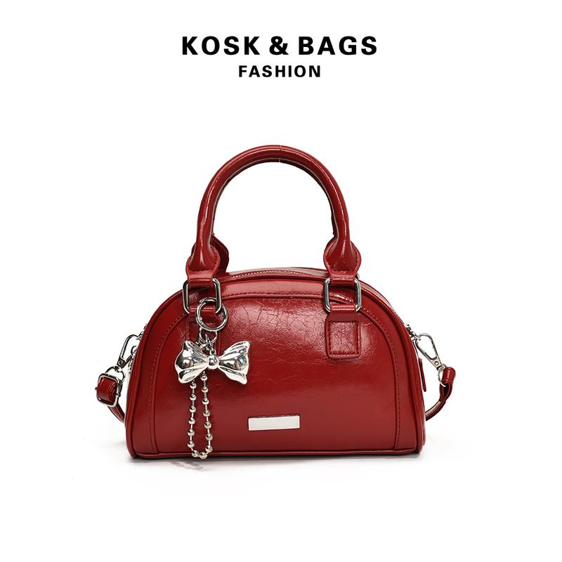 KOSK-Túi Xách Da PU, Màu Trơn Sáng Bóng, Túi Đeo Chéo Vai Thời Trang Nữ, Túi Bag Bag(Quà tặng: mặt dây chuyền hình con bướm)