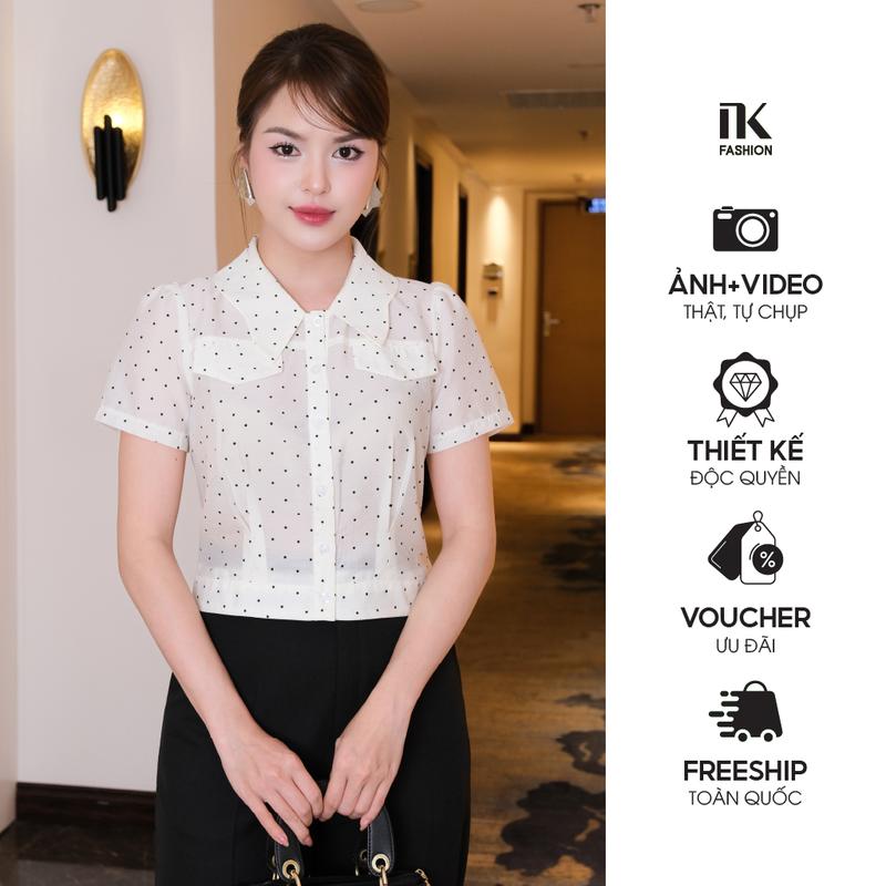 Áo Sơ Mi Chấm Bi Cổ Kiểu Bo Gấu NK Fashion Thời Trang Công Sở Nữ Ngọt Ngào Vải Mềm Mát NKSM2502008