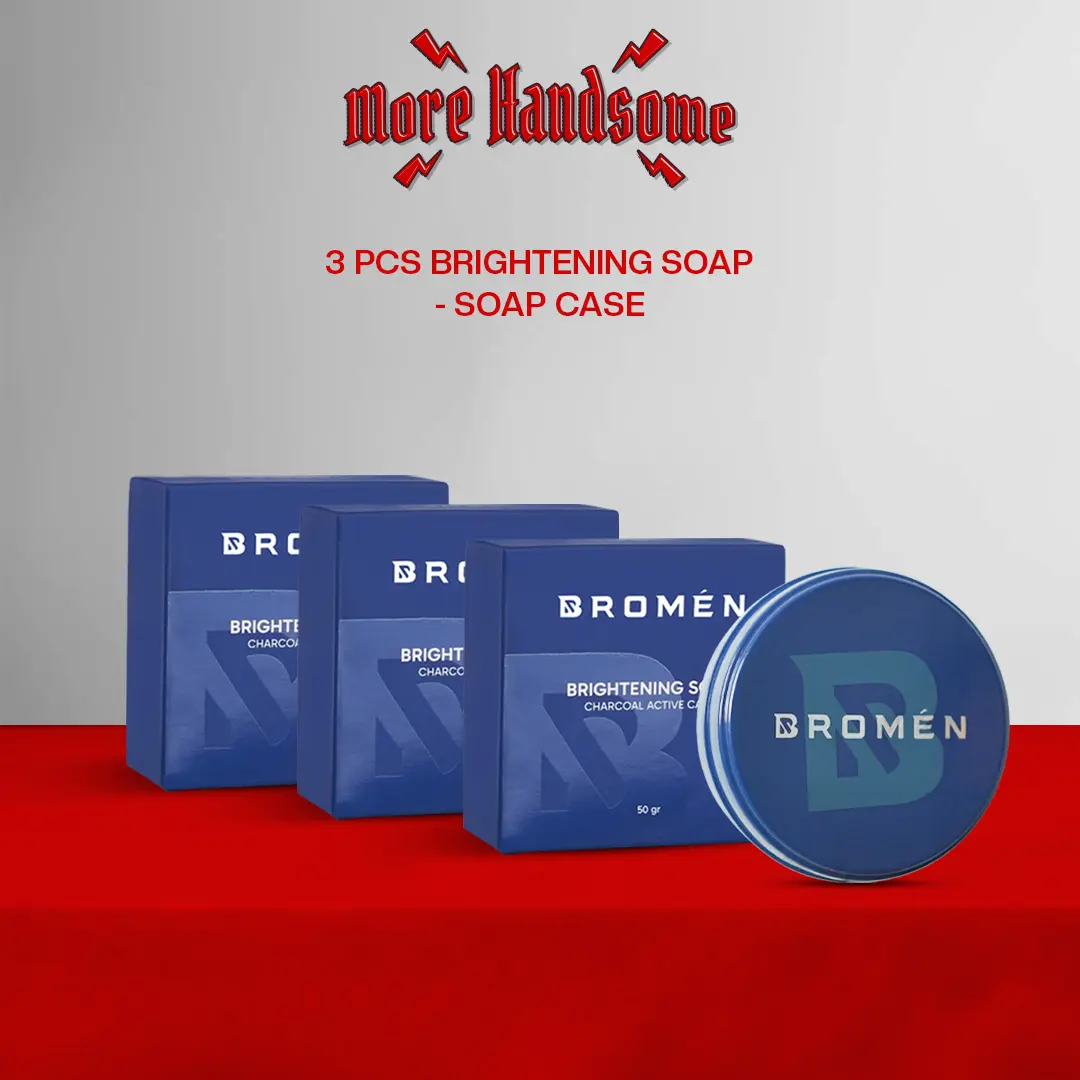 3 PCS BROMEN BRIGHTENING SOAP + SOAP CASE | SKINCARE COWOK | Cleanser MUKA PRIA | Perawatan Mencerahkan Wajah