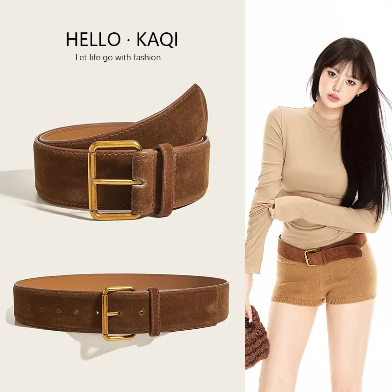 Thắt Lưng Bản Rộng, Chất Liệu Da Lộn, Màu Nâu Cổ Điển Dành Cho Nữ, Phụ Kiện Mới 2025, Thích Hợp Để Trang Trí Váy, Quần Jean, Áo Khoác, Thắt Lưng thắt  lưng  đính  đá  nữ