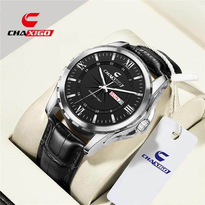 Đồng Hồ Thạch Anh Nam CHAXIGO Thời Trang Và Công Sở Không Thấm Nước Dạ Quang Lịch Đôi Dây Da Thoáng Khí 7190 Titan Watch