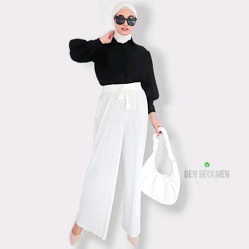 Celana Kulot Wanita Plisket Premium bahan Cosebho crepe Import anti kusut bahan Katun tebal Halus pinggang karet 6