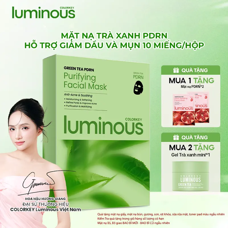 [MỚI] Mặt Nạ PDRN Trà Xanh Colorkey Luminous Hỗ Trợ Giảm Dầu Và Mụn 10 miếng/hộp