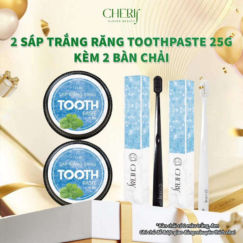   CD18  Combo 2 hộp Kem Trắng Răng Dạng Sáp Thảo Mộc Tooth Paste 25g-Kèm 2 bàn chãi lông tơ sản phẩm đơn làm trắng Nữ 