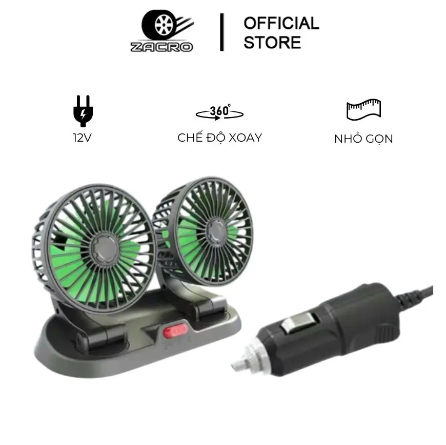 Quạt xoay 360 độ cực lớn Zacro - quạt ô tô - Ô tô xoay thông minh 12V sản phẩm chất lượng cao Zacro