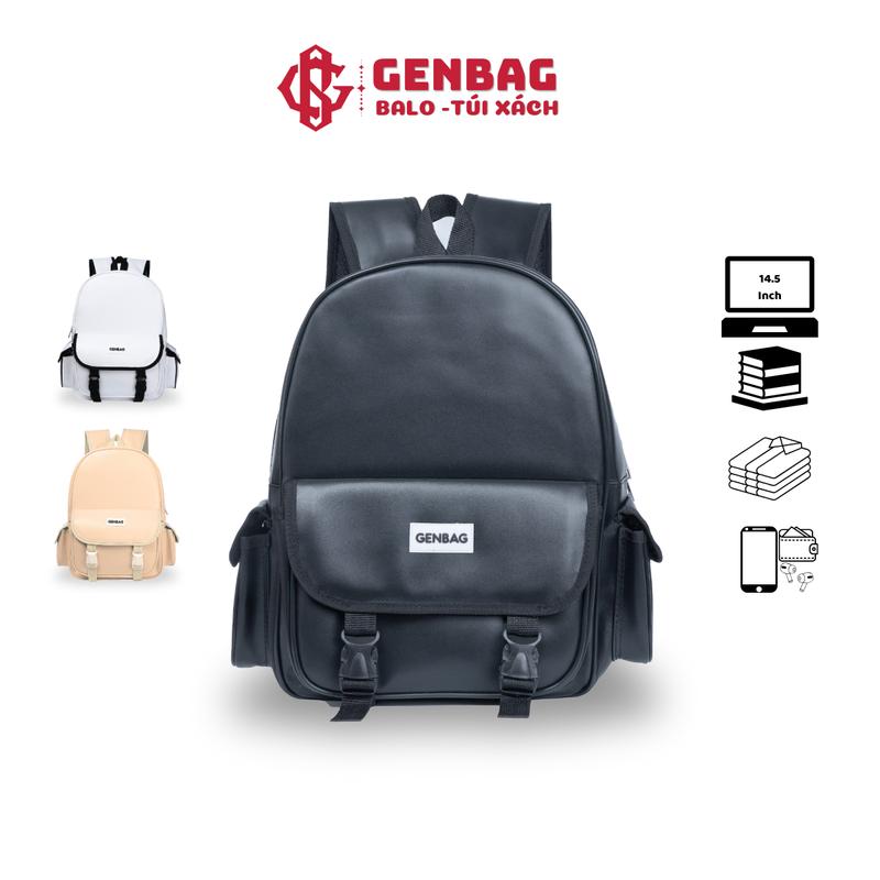 Balo da pu cao cấp GENBAG balo đi học đi chơi nắp gập vừa laptop Backpack Đeo Vai BL12