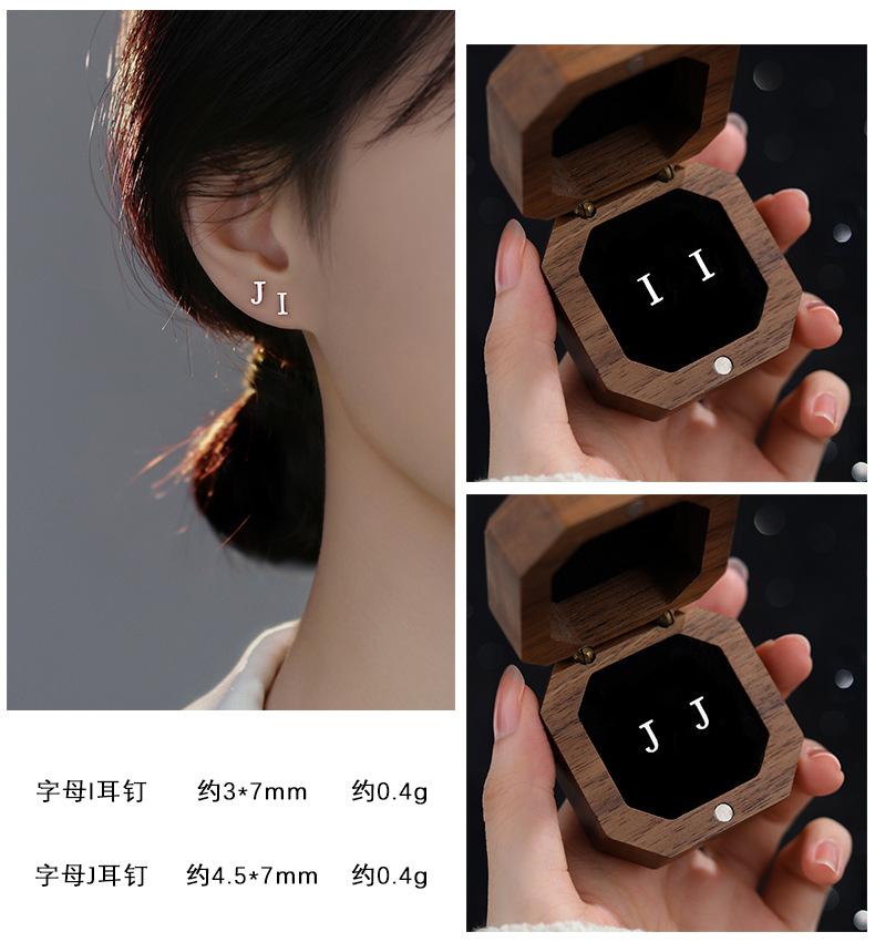 Product Introduction of Cute 925 Sterling Solid Silver Alphabet Stud Tiny Initial letter Earrings Jewellery A-Z 8