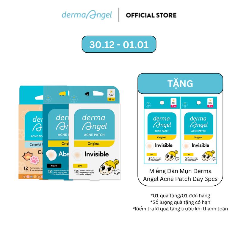 Combo Miếng Dán Mụn Vui Nhộn Derma Angel Acne Beauty Patch - Cute Paws 12 & Day 12 & Night 12 