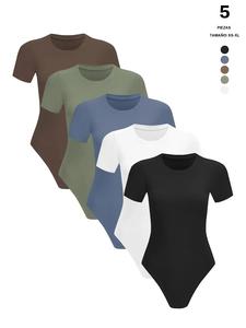 Body para mujer de manga corta y cuello redondo, casual, elástico y básico tipo camiseta