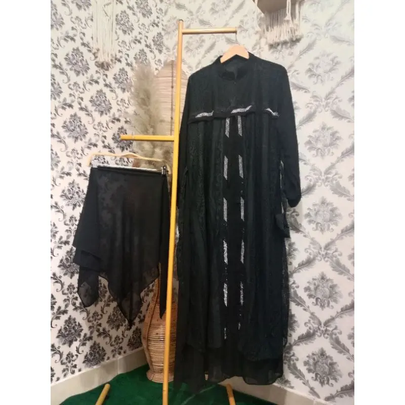Set Hijab ceruty babydoll kombinasi brukat malika variasi payet,elegant Ukuran S M L XL XXL Gamis Syar'i Pengajian
