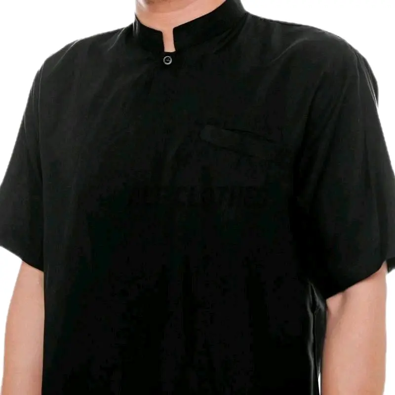 Baju Koko Pria Dewasa Lengan Pendek Polos Warna Hitam Casual Katun Nyaman - Santai, Muslim.