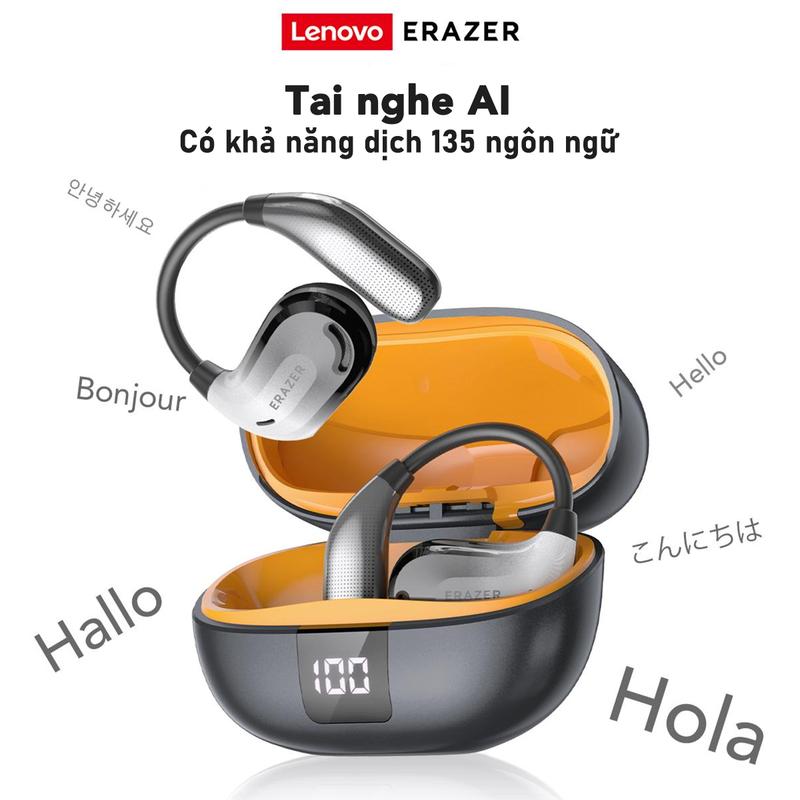 Tai nghe XT66PRO OWS, LENOVO ERAZER, Tai nghe đồng thời thông minh AI, có thể dịch 135 ngôn ngữ, Màn hình điều khiển kỹ thuật số, Tùy chọn nhiều màu sắc, Gọi HD, Chất lượng âm trầm tuyệt vời, Đi kèm với bảo hành 2 năm