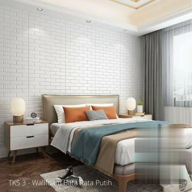 Wallpaper dinding 3D Foam WallFoam Sticker dinding motif serat kulit Premium Putih 1