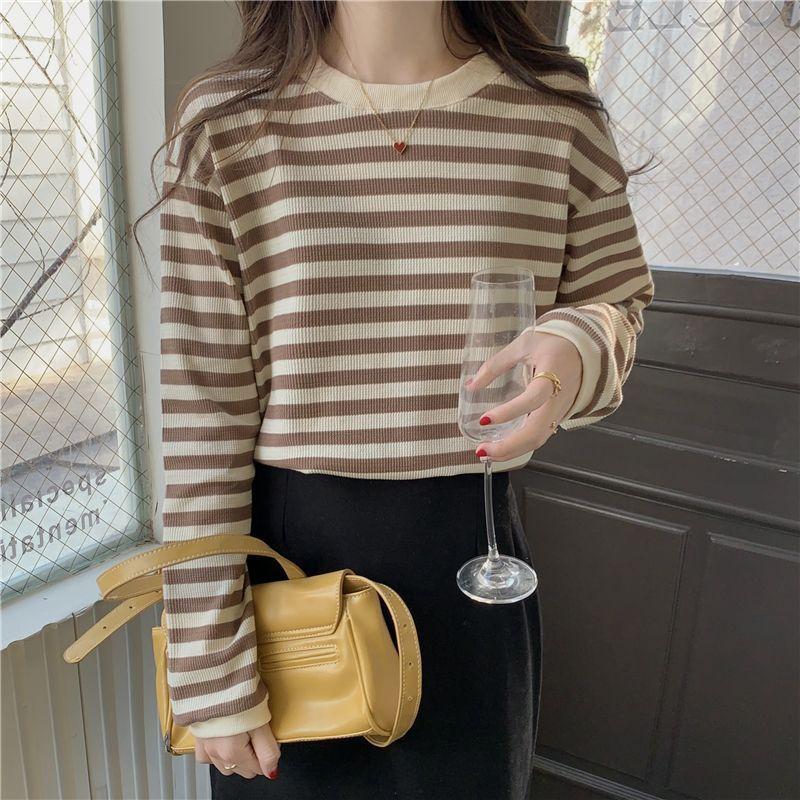 Product Introduction of Áo Thun Kẻ Sọc, Dài Tay, Dành Cho Nữ, Áo Nỉ Mùa Thu, Áo Lót Dệt Kim, Thiết Kế Đẹp, Áo Rộng Nhỏ Độc Đáo 4