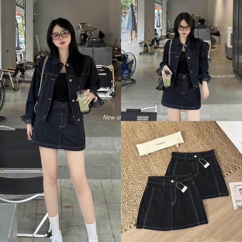  Hcshop- Chân Váy Jeans Nữ Form Dáng Chữ A Mác Da Chân Váy Bò Nữ Phối Chỉ Nổi Hách Dáng Đỉnh 