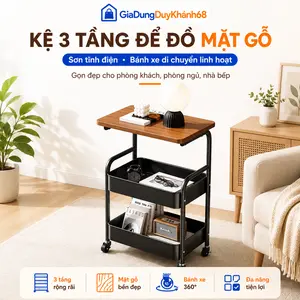 Kệ Để Đồ 3 Tầng Có Bánh Xe 360° Kệ Để Bên Sofa Kệ Spa Mặt Gỗ Kệ Đa Năng Phòng Khách Phòng Ngủ | GiaDụngDuyKhánh68