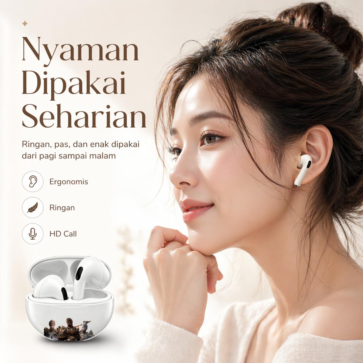 【COD】 Black Myth Wukong   Earphone TWS Bluetooth Suara Stereo Level HiFi Nyaman Dipakai Tahan Air IPX5 Untuk Android & iPhone