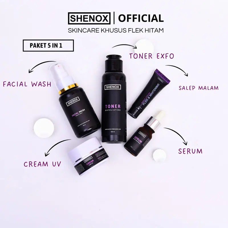 Shenox Skincare Paket 5 in 1 Anti Flek Hitam Dark Spot Treatment Noda Bekas Jerawat Resmi BPOM Melasma 2