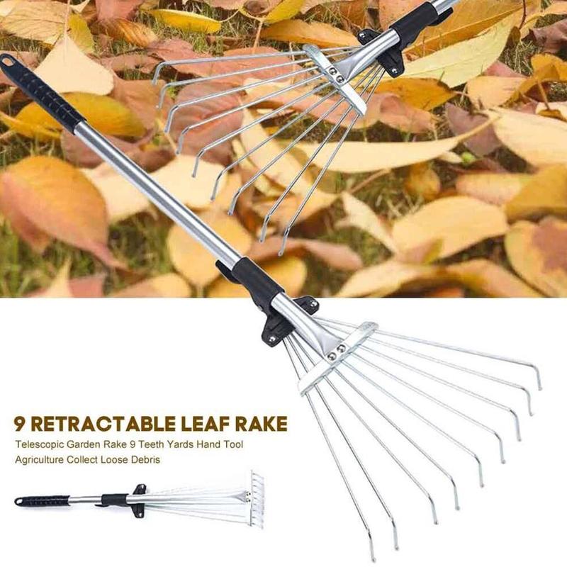 Product Introduction of Grass Rake 9 Teeth Stainless Steel Rake Adjustable Steel Rake With Handle Gardening Rake L6K4 19