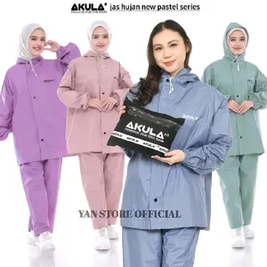 Jas Hujan AKULA Warna Pastel Series Pria Wanita Setelan Baju dan Celana Karet PVC Tebal Elastis Anti Air