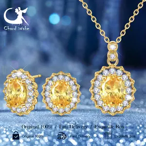 Chard Wake Perhiasan Wanita Mewah Elegan Berlian Zircon 5A Anting Kalung Cewek Original CWS007+R