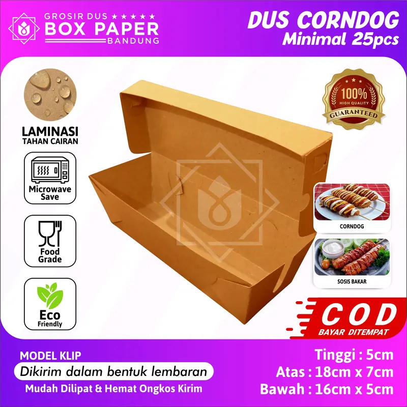 (25 pcs) Box Corndog Corn Dog Sosis Bakar Paper Kraft 290gsm Dus Kemasan Makanan Sate Taichan 4