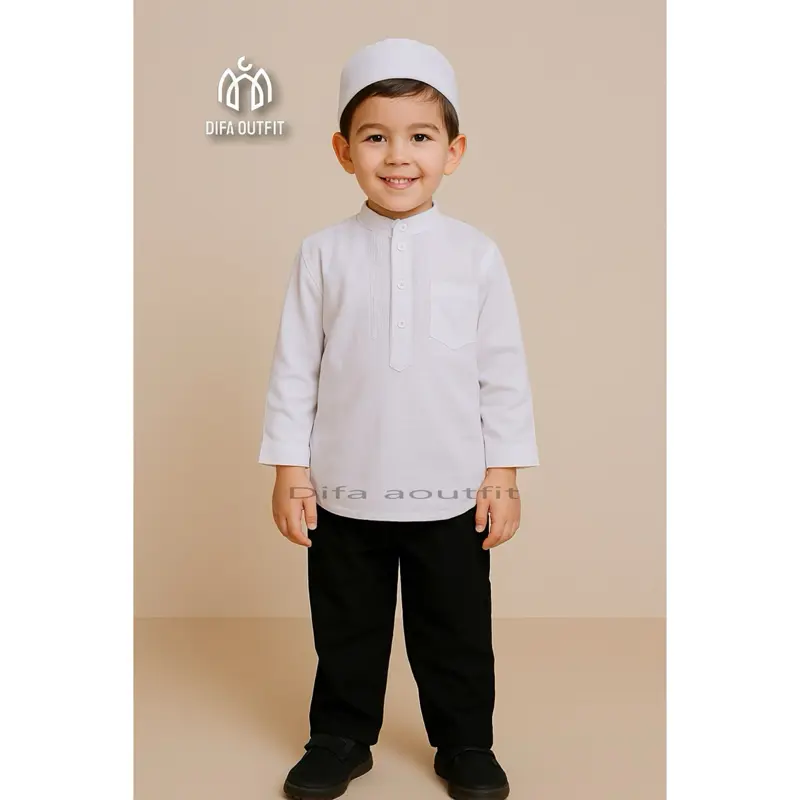 stelan baju koko anak dengan peci  hitam putih model pakistan 0