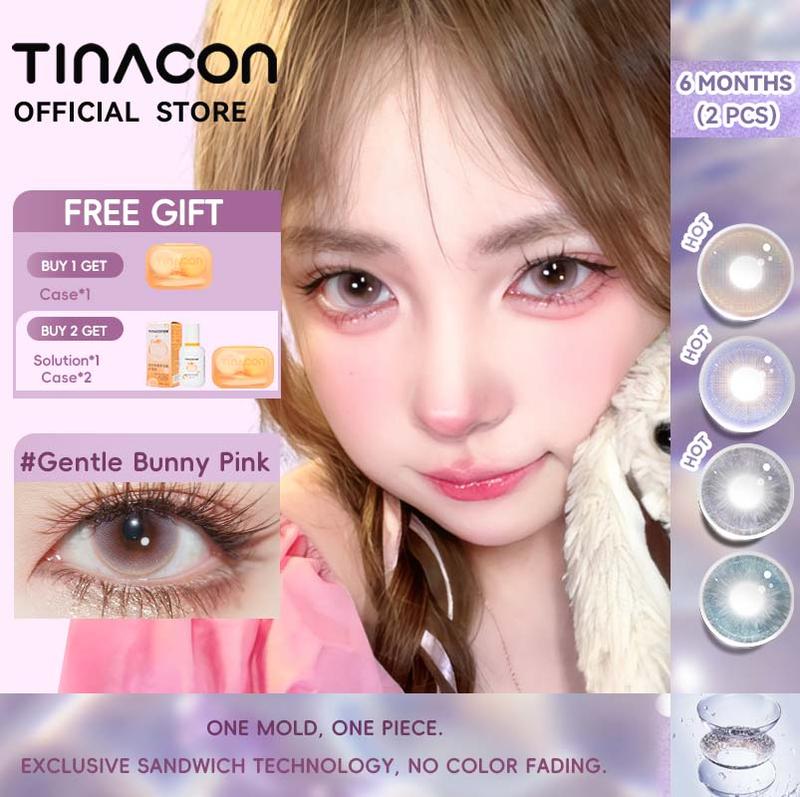  【6 Months TINACON LENS Gentle Bunny Pink  2 chiếc6 tháng Màu hồng và Xanh lam màu nhẹ nhàng,Thích hợp để trang điểm Đường kính 14,2-12,5mm Có thể sử dụng trong 6 tháng Độ cận từ 0,00 đến 8,00   Giá 1 Cặp - Tặng Kèm Khay Dụng Cụ Đeo   Kính Áp Tròng 