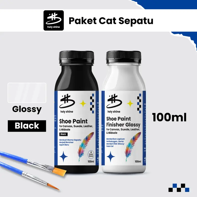 Holy Shine Paket Repaint Cat Sepatu / Shoe Paint  Dan Finisher Glossy / Doff 100ml 1