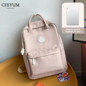 CHIYUM Tas Ransel Wanita Korean Style Sekolah Cewek Stylish Backpack Punggung Sederhana Nilon Besar Ransel Import Murah Tahan Air Tas Kuliah ala Tas Sekolah smp sma Pria Unisex Pink Hitam Cocok untuk laptop 14 inci