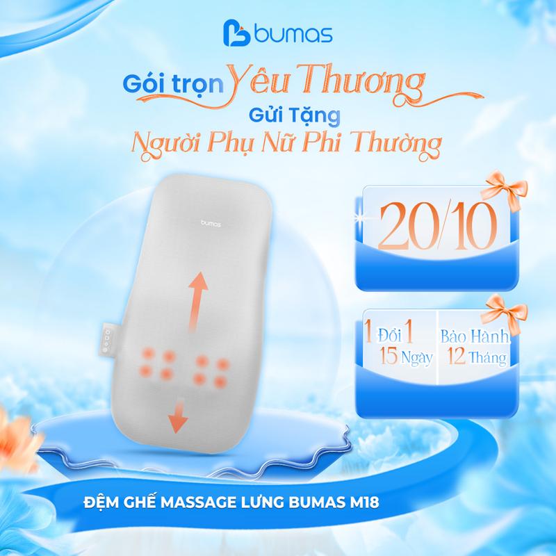  BUMAS  Đệm Ghế Massage Lưng M18 – Công Nghệ Massage 3D Tặng Cáp Chuyển Đổi Thiết Kế Công Thái Học 