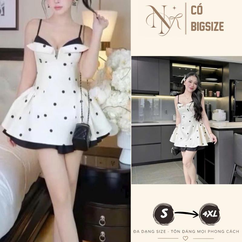 Đầm hai dây dáng ngắn tùng xòe Chấm Bi vải cotton phù hợp nữ dưới 1m62 mặc đẹp xinh (CÓ MÚT)NyNy Boutique