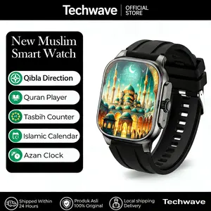 Techwave Jam Tangan Pintar Muslim Techwave IPX7 | Quran Hadits | Alarm Sholat | Kalender Hijriah | Rekaman | Tahan Ai