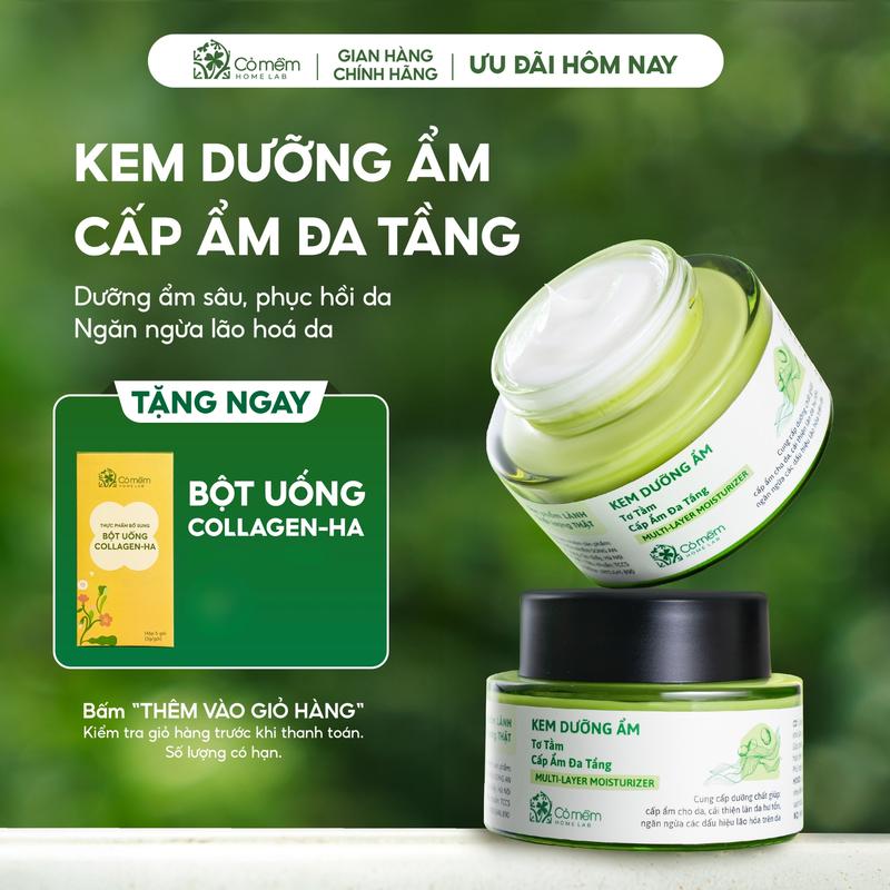 Kem dưỡng ẩm đa tầng phục hồi da Tơ Tằm và Kem dưỡng kiềm dầu giảm mụn Rau Má Skincare Cỏ Mềm 50gr