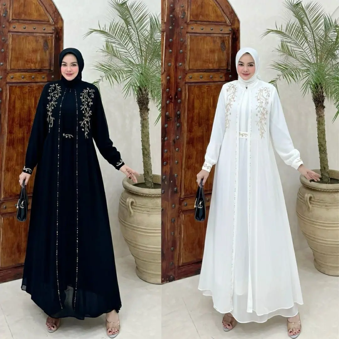 Rilza store Gamis bordir dua layar payet wudhu frenly dan Bunsui frenly gamis kekinian terbaru ceruty babydool  Kantong Karet Katun Motif Nyaman Panjang Kotak