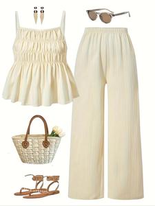 Conjunto de verano para mujer: top elegante y pantalón de pierna ancha, perfecto para vacaciones, ideal para sesiones de fotos con hermanas, moda veraniega estilosa