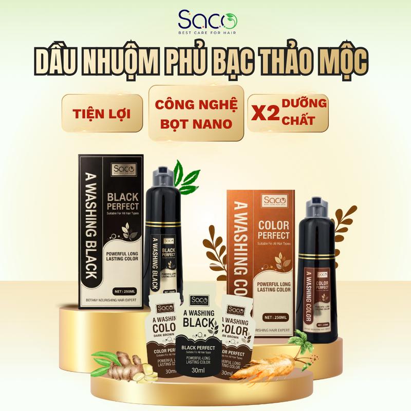 Dầu gội phủ bạc tóc thảo mộc SACO Plus nhuộm tóc phủ bạc tại nhà