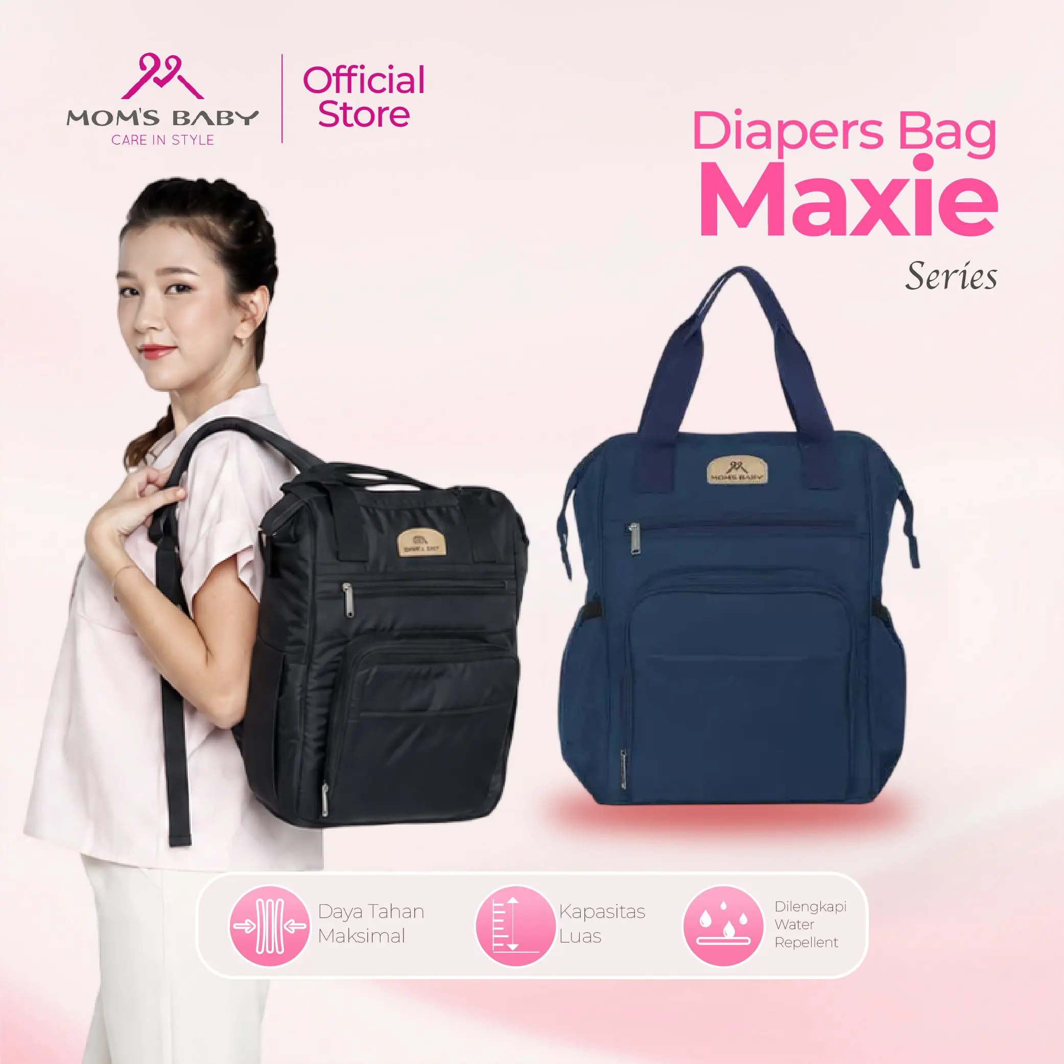 Moms Baby Tas Ransel Maxie Diaper Bag Anti Air Waterproof Besar MBT3088