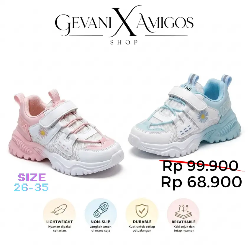 Amigos - AS166 Sepatu Sekolah Anak Perempuan Simple Nyaman Anti Licin