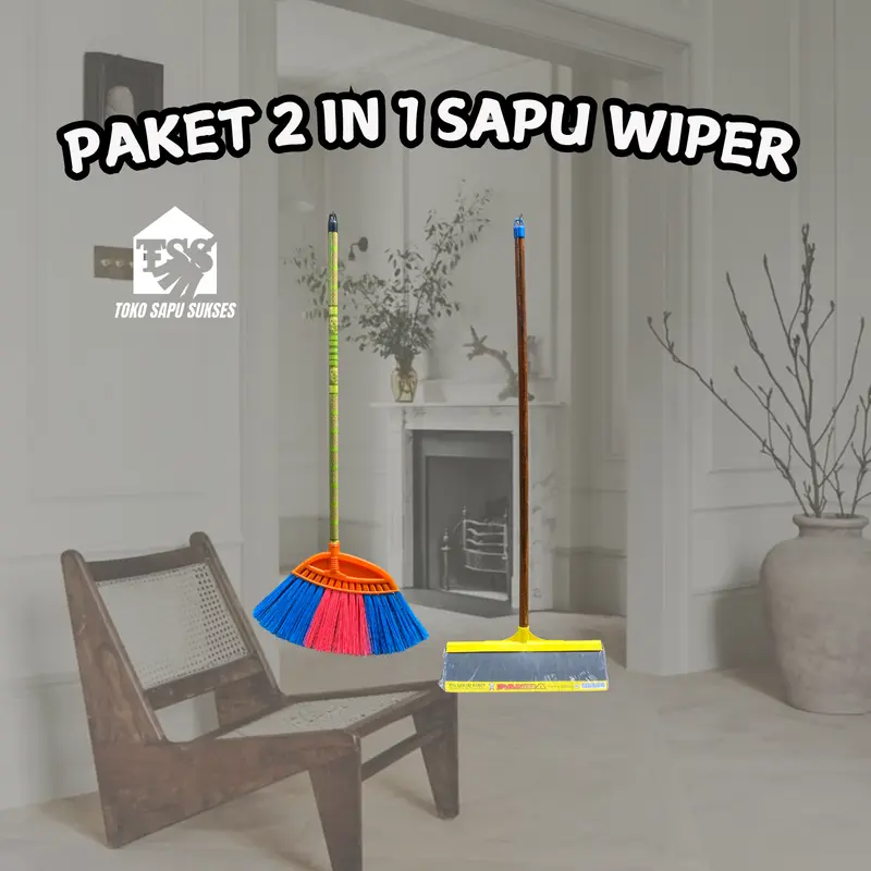 PAKET SAPU 2 IN 1 SAPU SENAR  & WIPER @2 ALAT BERSIH PLUS GAGANG PLASTIK sapu jawa Lantai 0