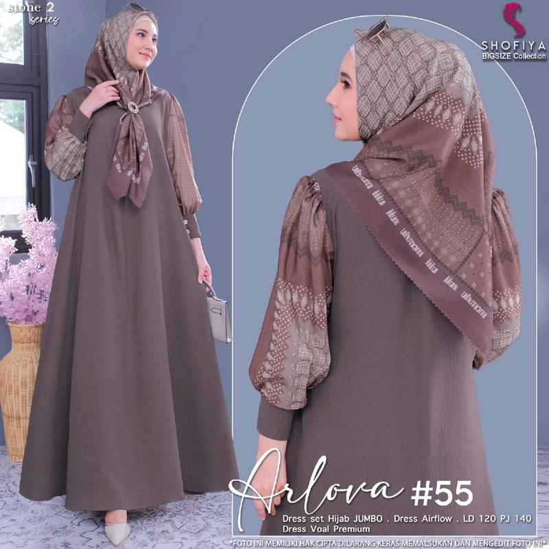 gamis wanita set hijab modis size jumbo arlova series 120 by shofiya kekinian Linen Kancing Airflow 1