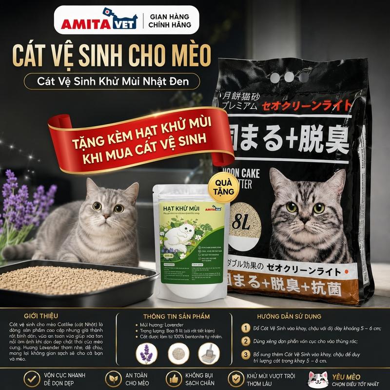 CÁT VỆ SINH CHO MÈO 8L TẶNG HẠT KHỬ MÙI – VÓN CỤC SIÊU NHANH, KHỬ MÙI MẠNH, ÍT…