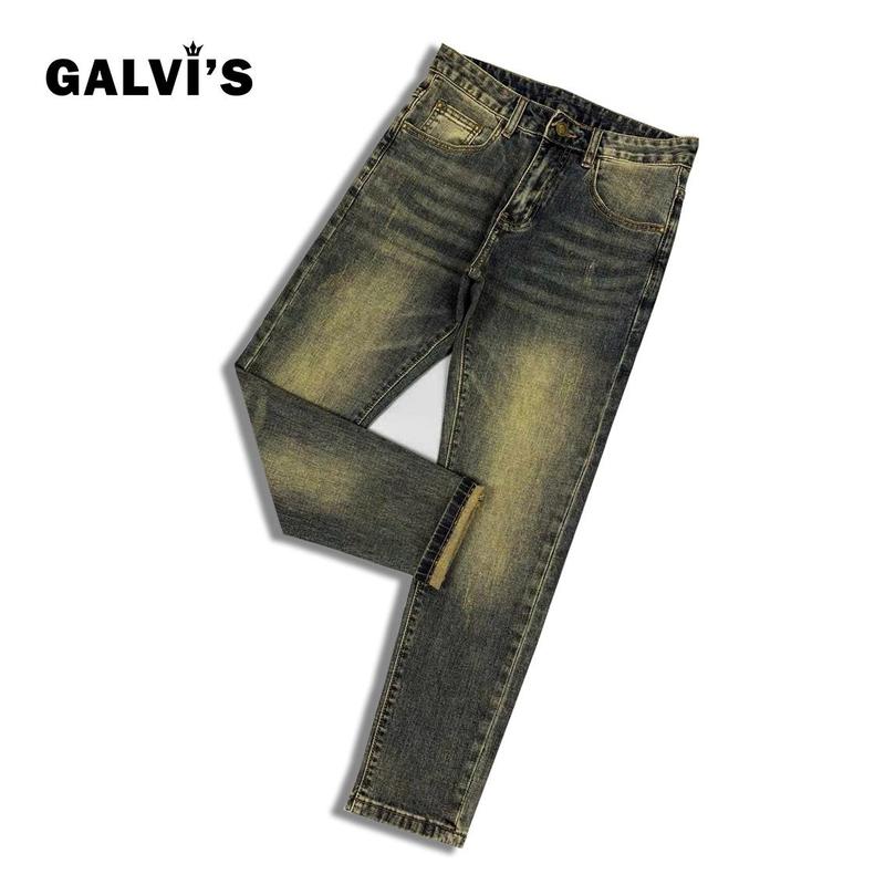 Quẩn bò Jean GV10 Trơn quần jean nam màu xanh rêu đá trơn dáng ôm trẻ trung cá tính Ôm gọn Trơn Màu xanh Menswear Quần