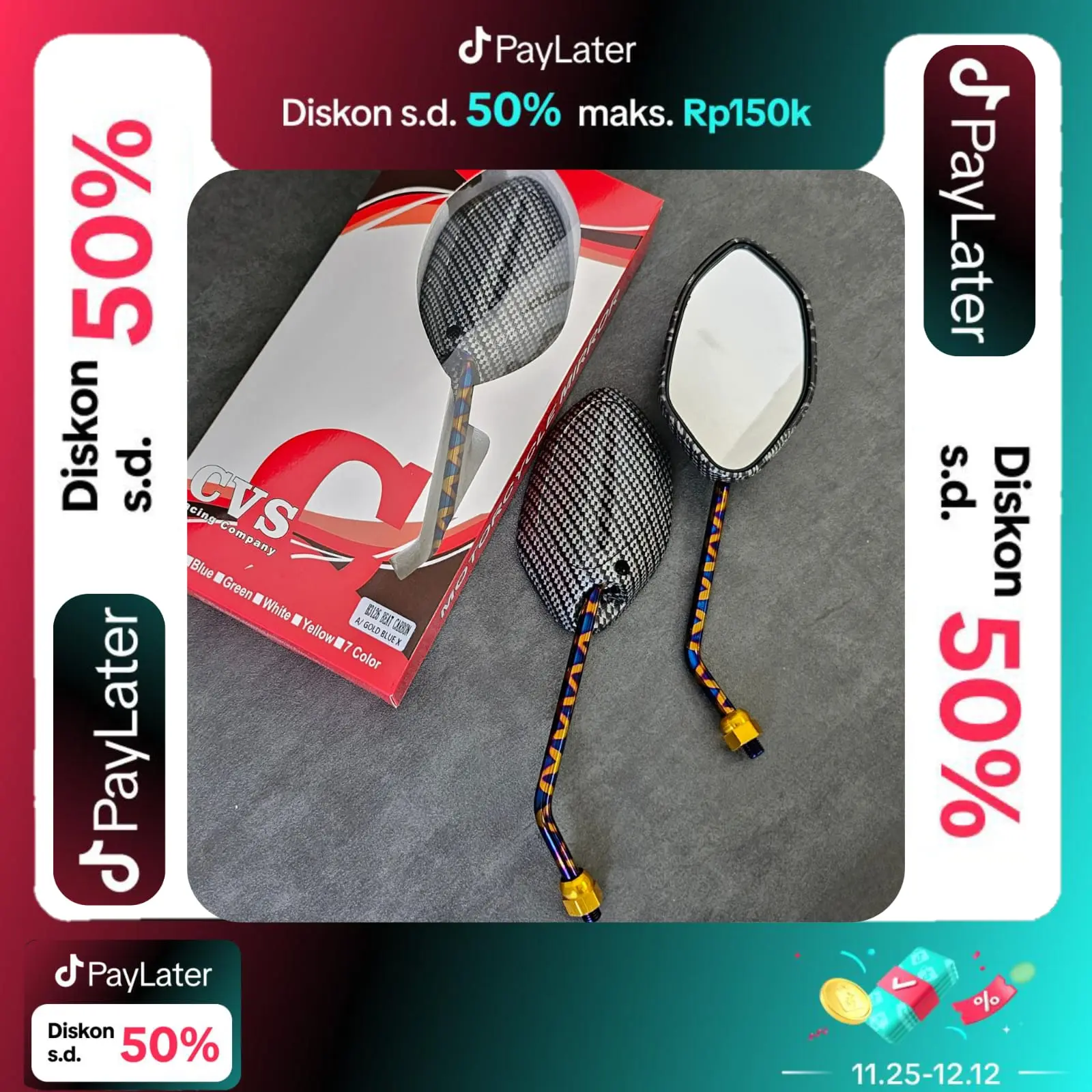 spion carbon beat blue xx twotone tangkai panjang universal honda Karbon Motor