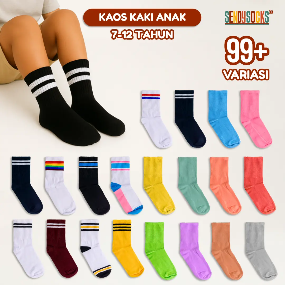 Kaos Kaki Anak 7-12 Tahun Motif Oldschool Distro Strip Panjang Tebal - Sendy Socks