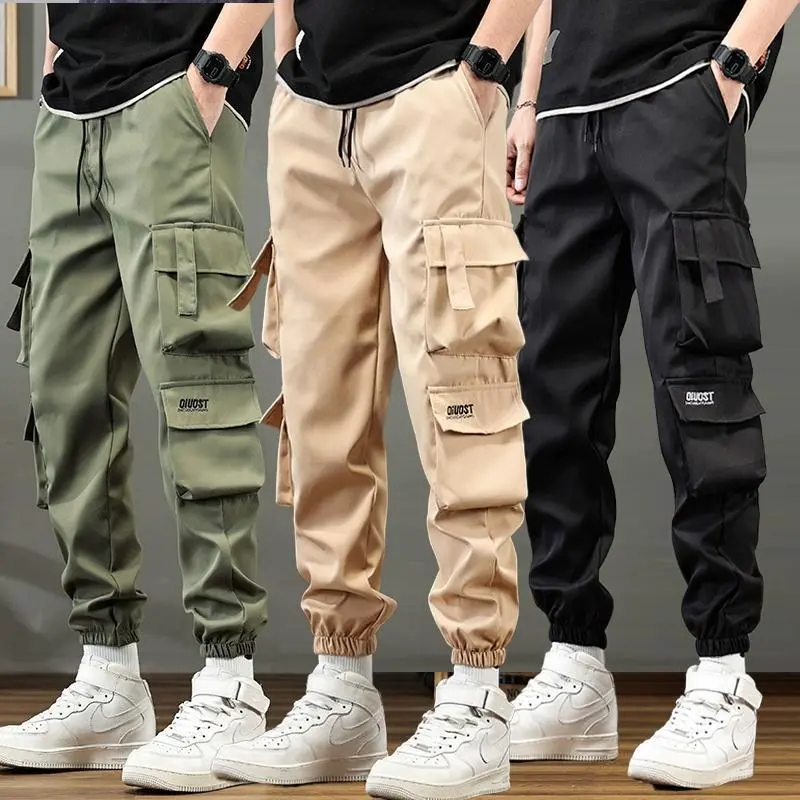Quần Yếm Nam, M-5XL, Phong Cách Hàn Quốc, Thời Trang, Bó Sát, Eo Co Giãn, Dây Rút, Quần Dài Chân Thư Giãn Menswear Có Túi