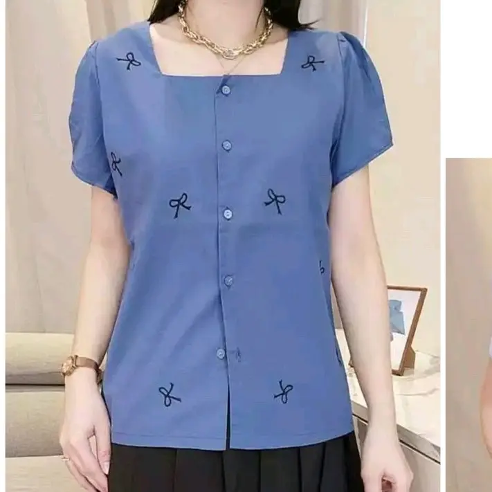 MC 2403 ATASAN LEHER KOTAK MOTIF PITA KANCING BAHAN COTTON POPLIN PREMIUM 3