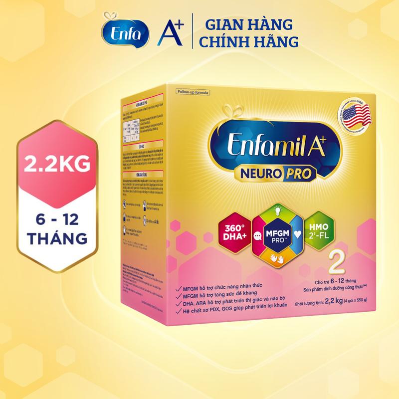 Sữa bột Enfamil A+ Neuropro 2 2.2kg với DHA giúp phát triển não bộ cho trẻ từ 6 –12 tháng tuổi